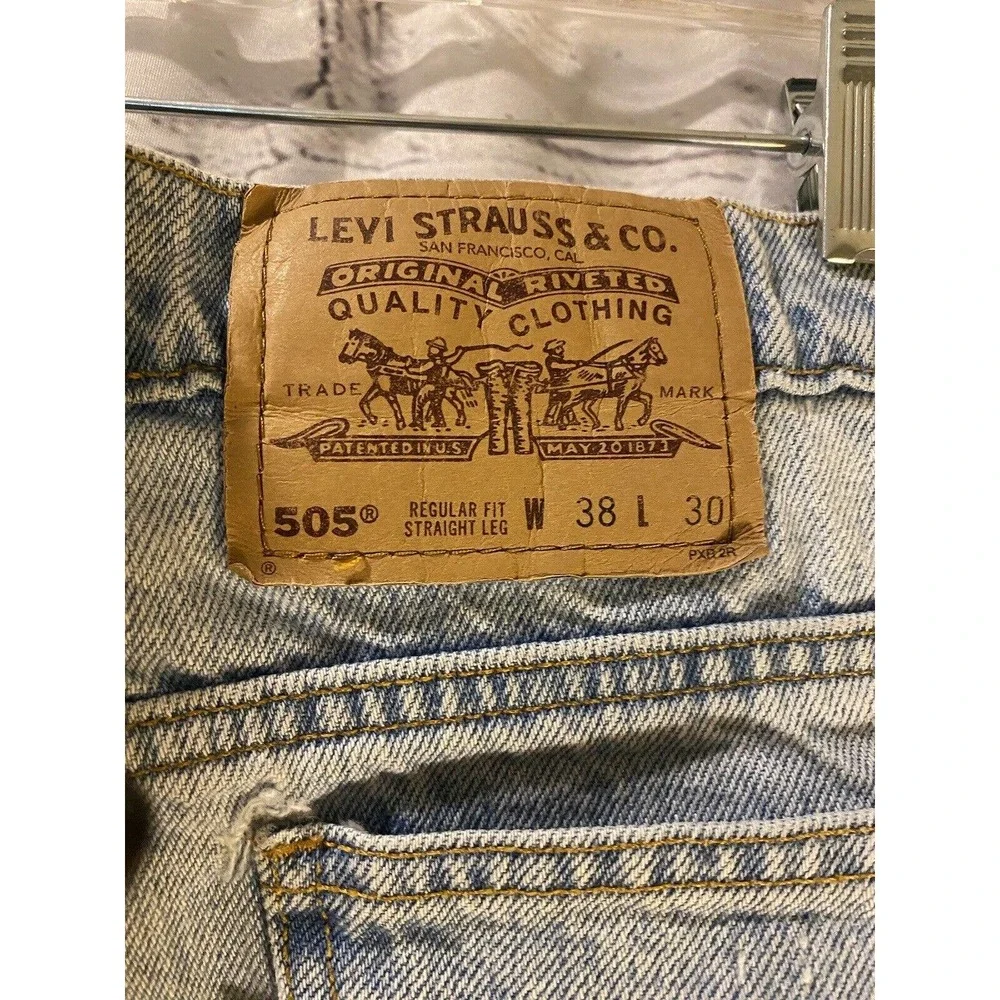 Levis 505 Regular Fit Light Wash Blue Denim Jeans 35x29 Orange Tab 1994 Vintage